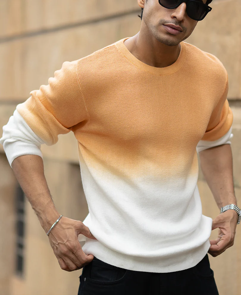 Apricot Orange Ombre Knit T-Shirt 100% Cotton - Image 2
