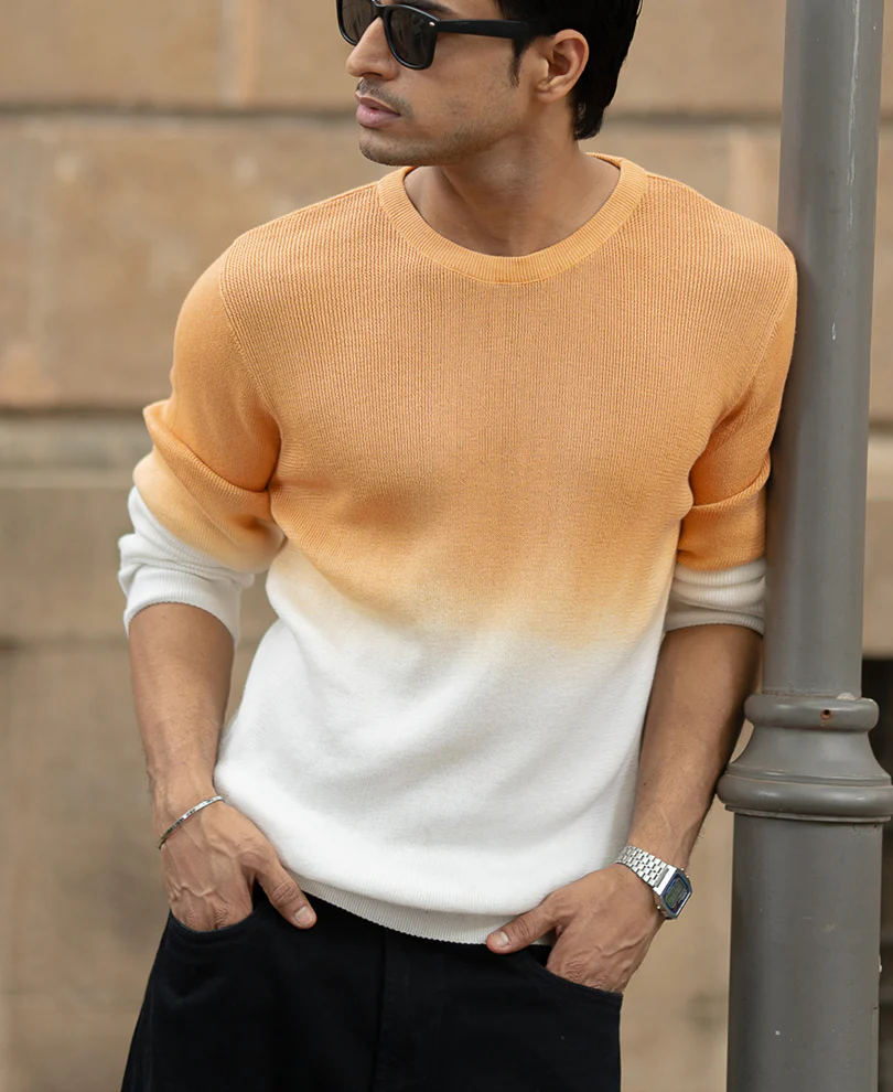 Apricot Orange Ombre Knit T-Shirt 100% Cotton - Image 3
