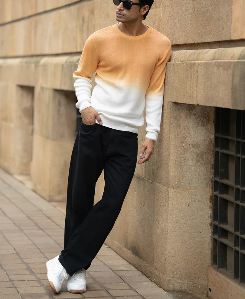 Apricot Orange Ombre Knit T-Shirt 100% Cotton - Image 6