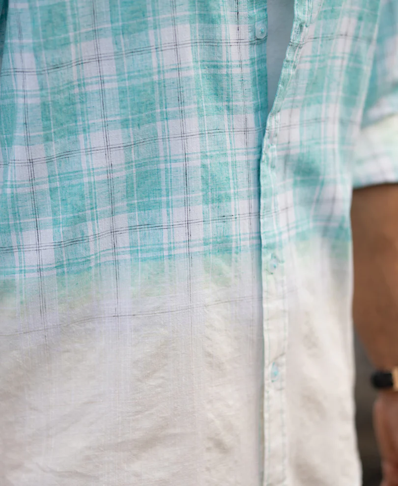 Aqua Blue Light Weight Ombre Checks Shirt 100% Cotton - Image 4