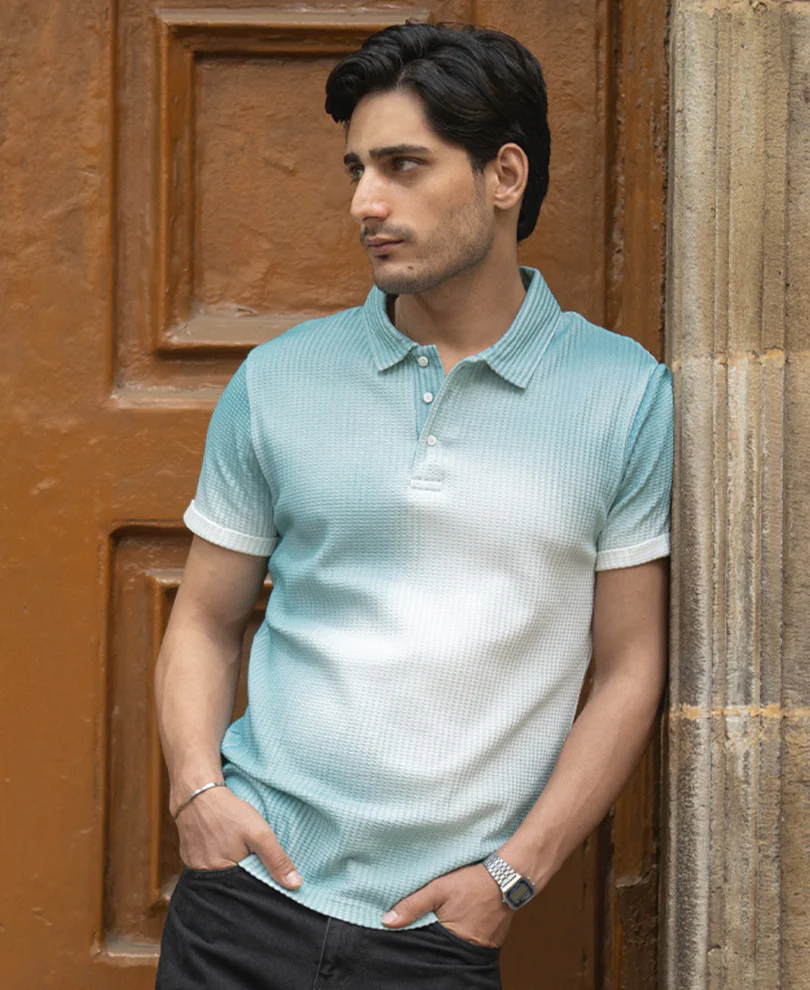 Aqua Blue Sprayed Polo T-Shirt - Image 2