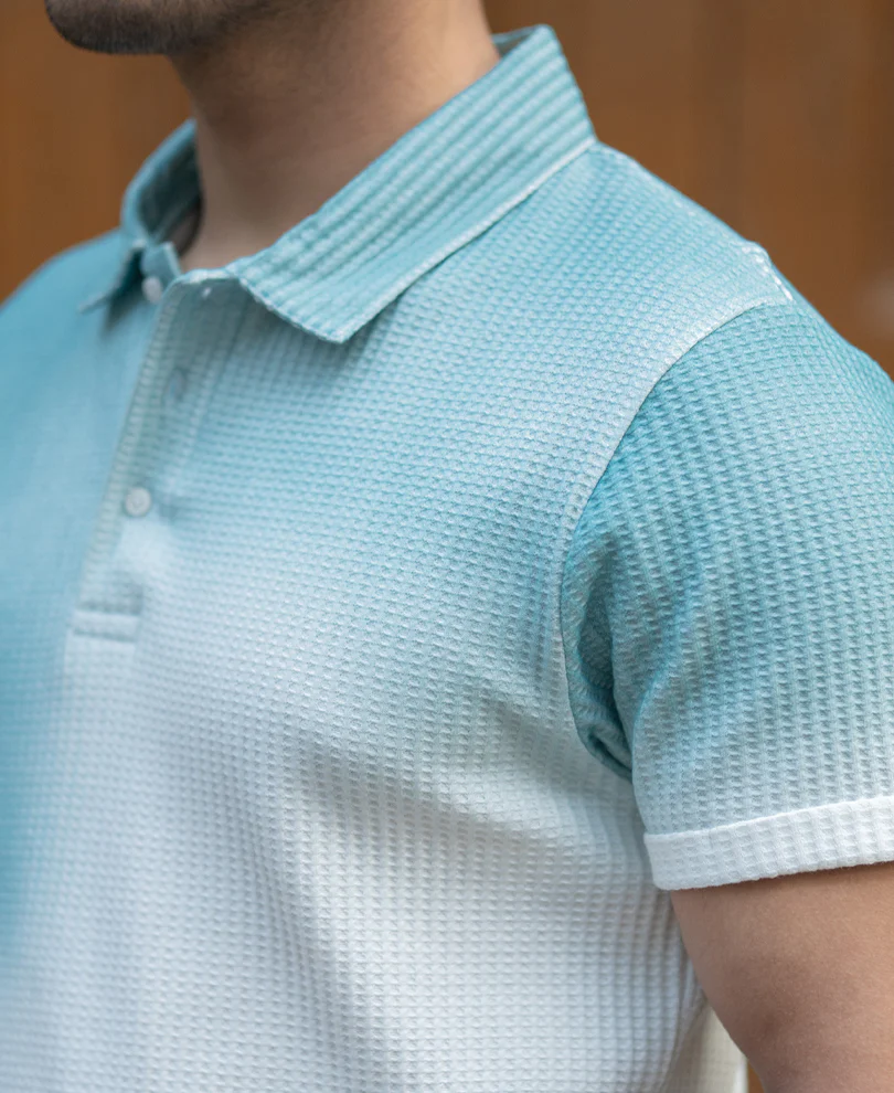 Aqua Blue Sprayed Polo T-Shirt - Image 4