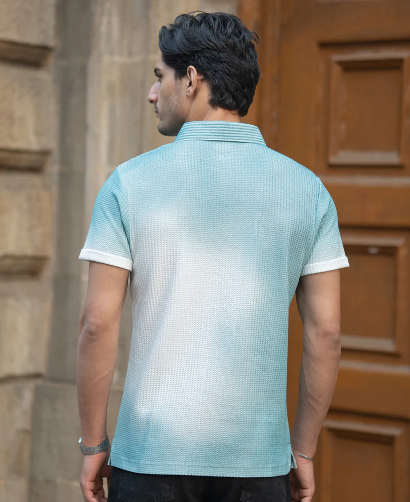 Aqua Blue Sprayed Polo T-Shirt - Image 5
