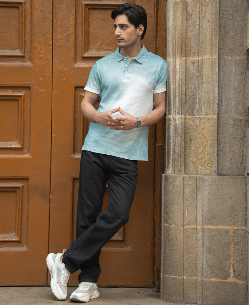 Aqua Blue Sprayed Polo T-Shirt - Image 6