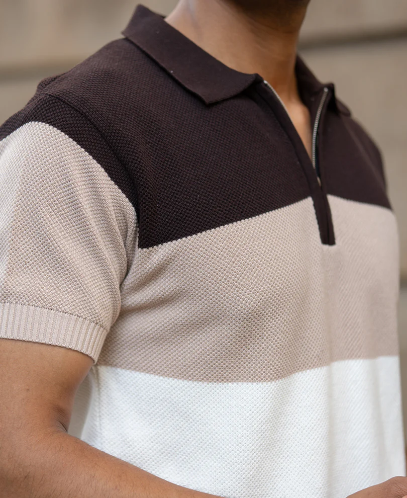 Beige & Brown Knit Stripe T-Shirt 100% Cotton - Image 3