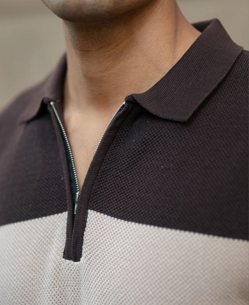 Beige & Brown Knit Stripe T-Shirt 100% Cotton - Image 4