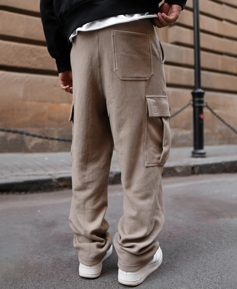 Beige Cargo Pocket Baggy Fit Track Pant - Image 5