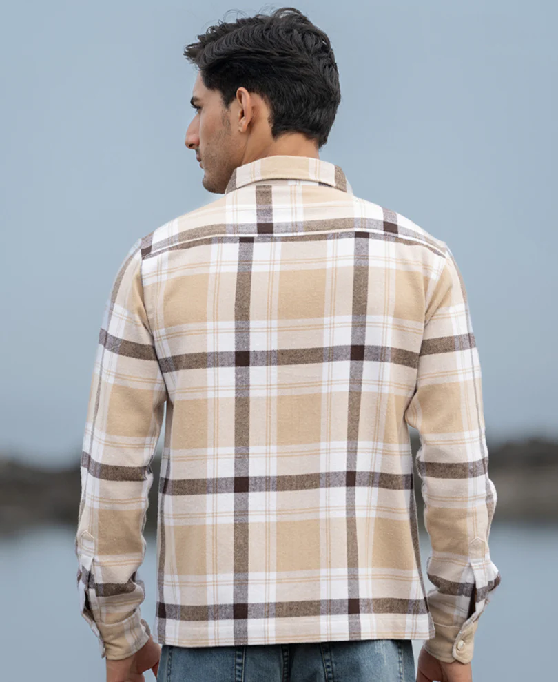 Beige Checks Zipper Shirt - Image 5