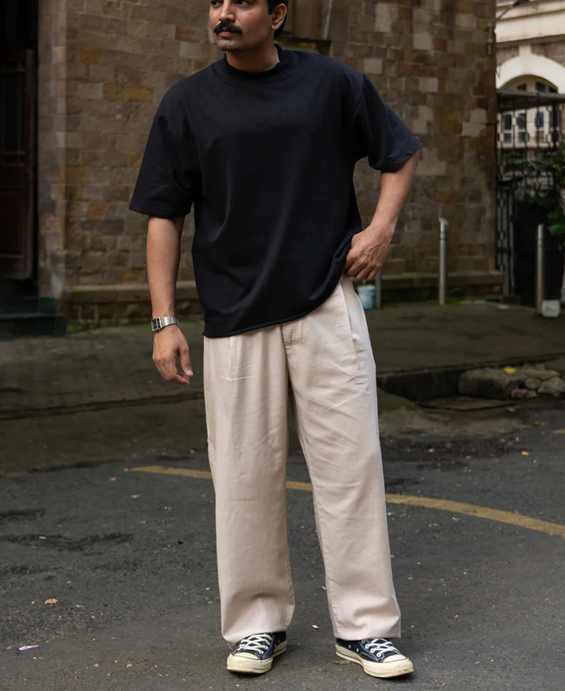 Beige Contrast Belt Linen Trouser - Image 7