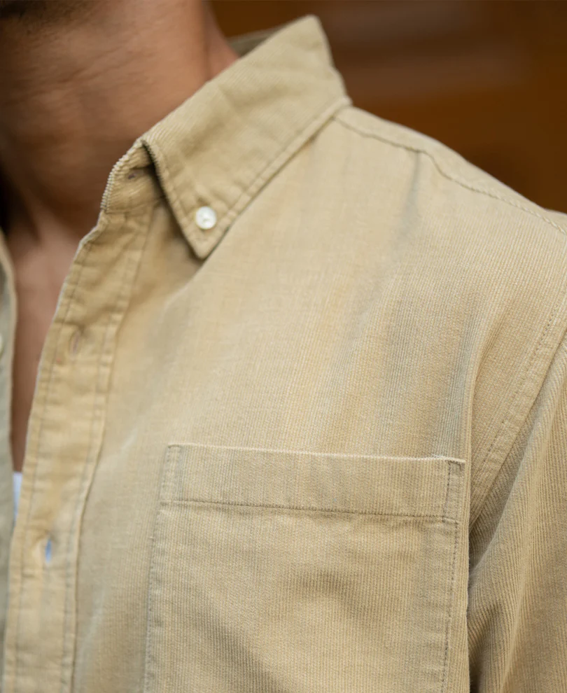 Beige Corduroy Buttondown Shirt 100% Cotton - Image 3