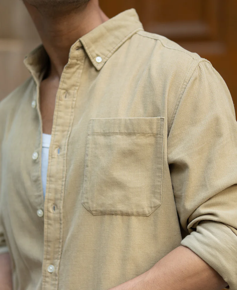 Beige Corduroy Buttondown Shirt 100% Cotton - Image 4