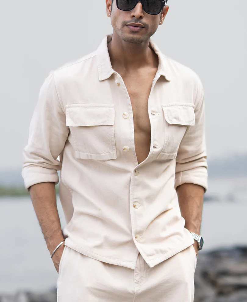 Beige Denim Overshirt 100% Cotton - Image 2