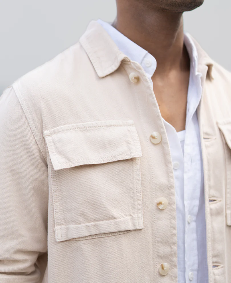 Beige Denim Overshirt 100% Cotton - Image 3