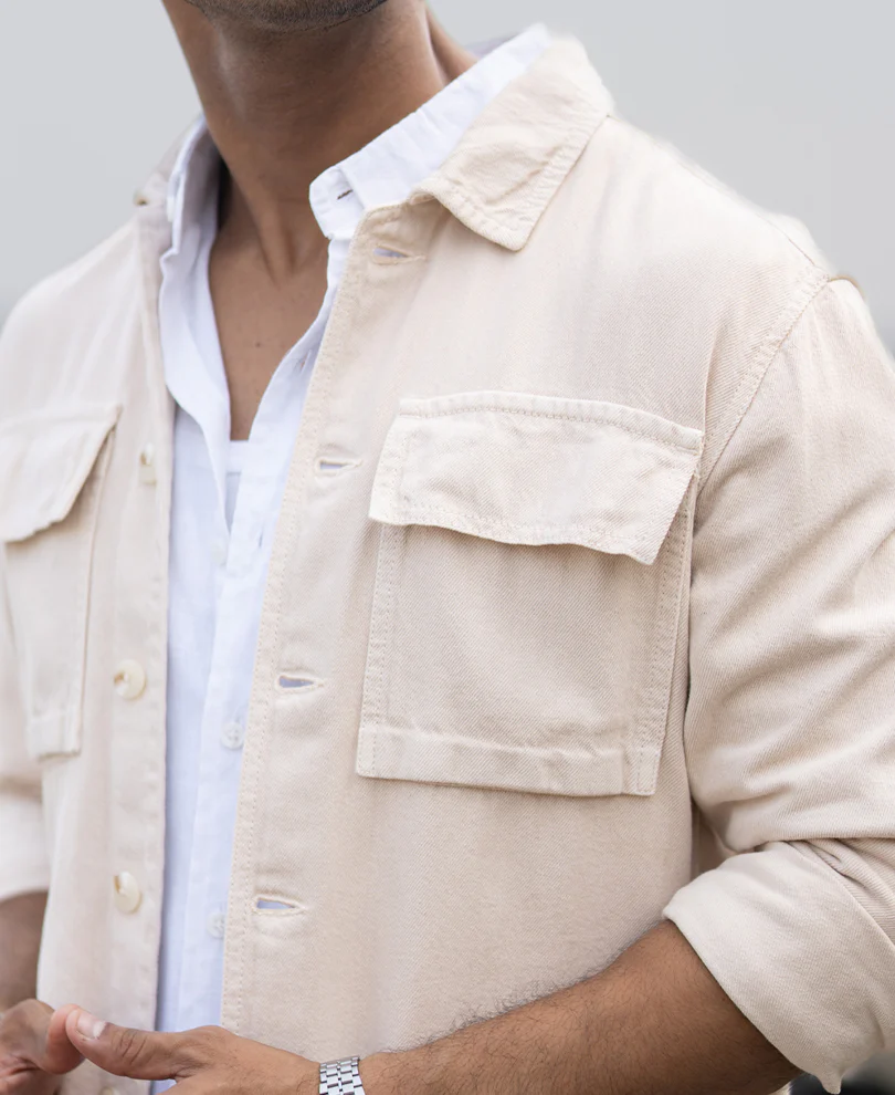 Beige Denim Overshirt 100% Cotton - Image 4