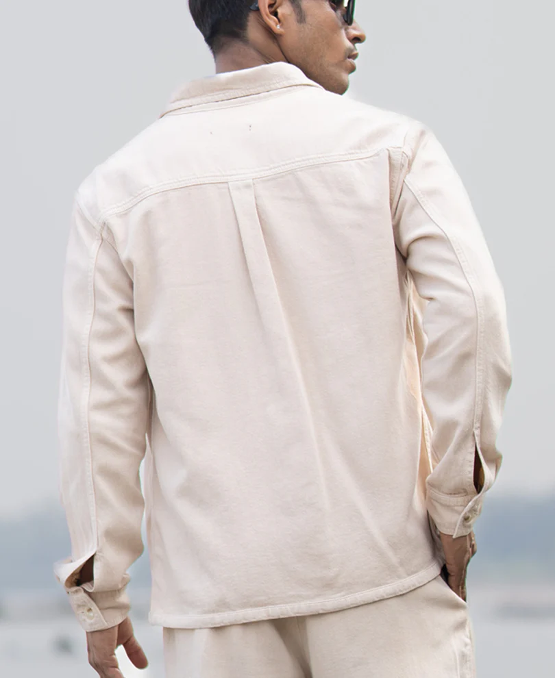 Beige Denim Overshirt 100% Cotton - Image 5