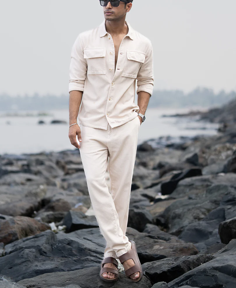 Beige Denim Overshirt 100% Cotton - Image 6