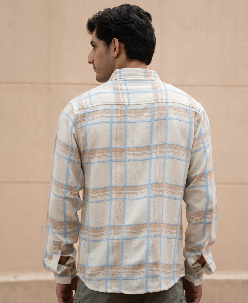 Beige Double Pocket Checks Shirt - Image 6