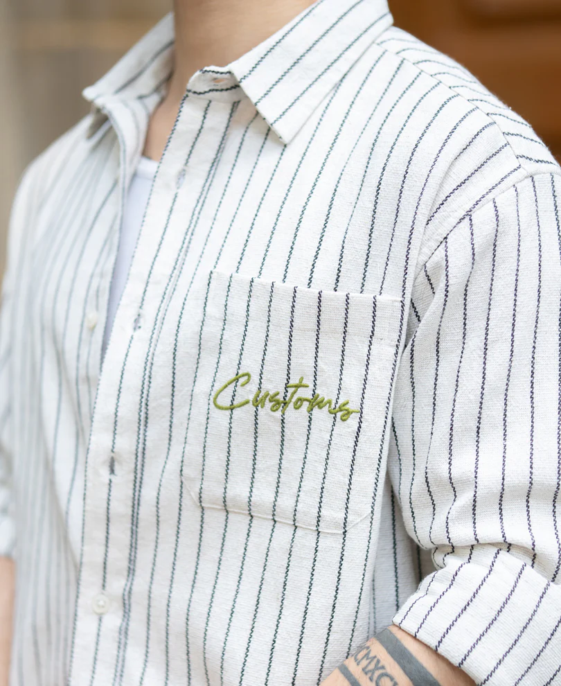 Beige Embroidered Stripe Shirt - Image 3