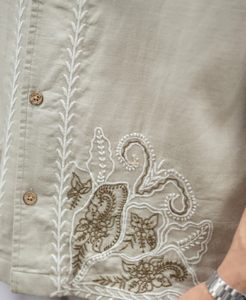 Beige Floral Embroidery Shirt 100% Cotton - Image 4