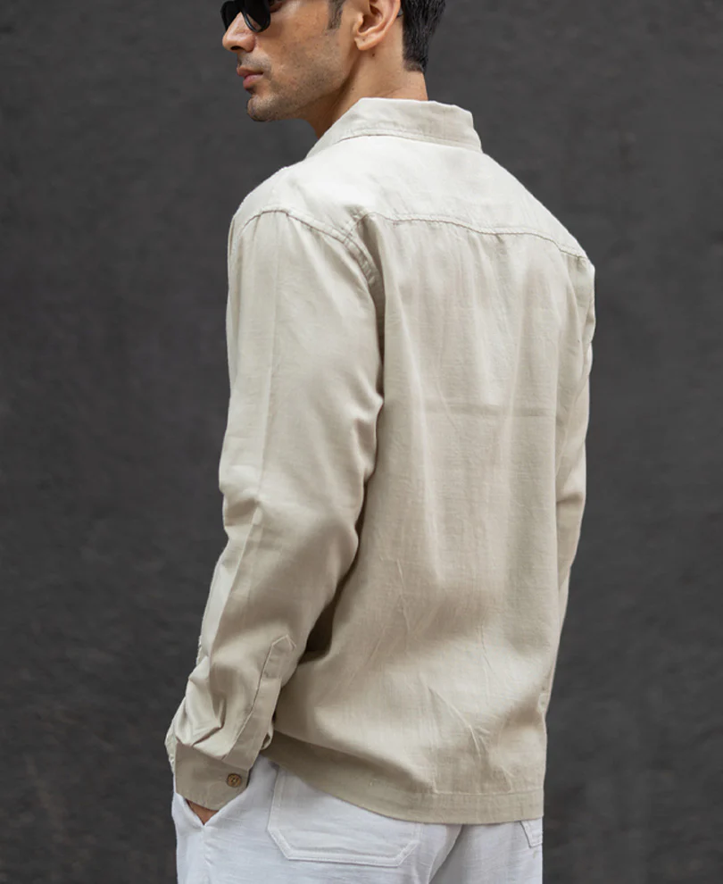 Beige Floral Embroidery Shirt 100% Cotton - Image 5