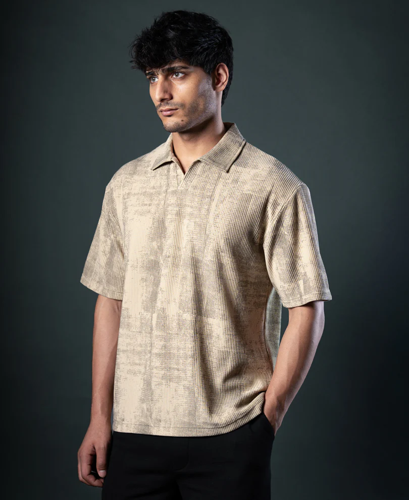 Beige Grunge Print T-Shirt - Image 2