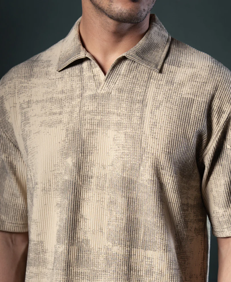 Beige Grunge Print T-Shirt - Image 3