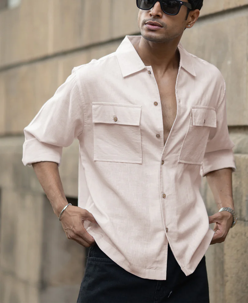 Cream Linen Double Pocket Shirt - Image 3
