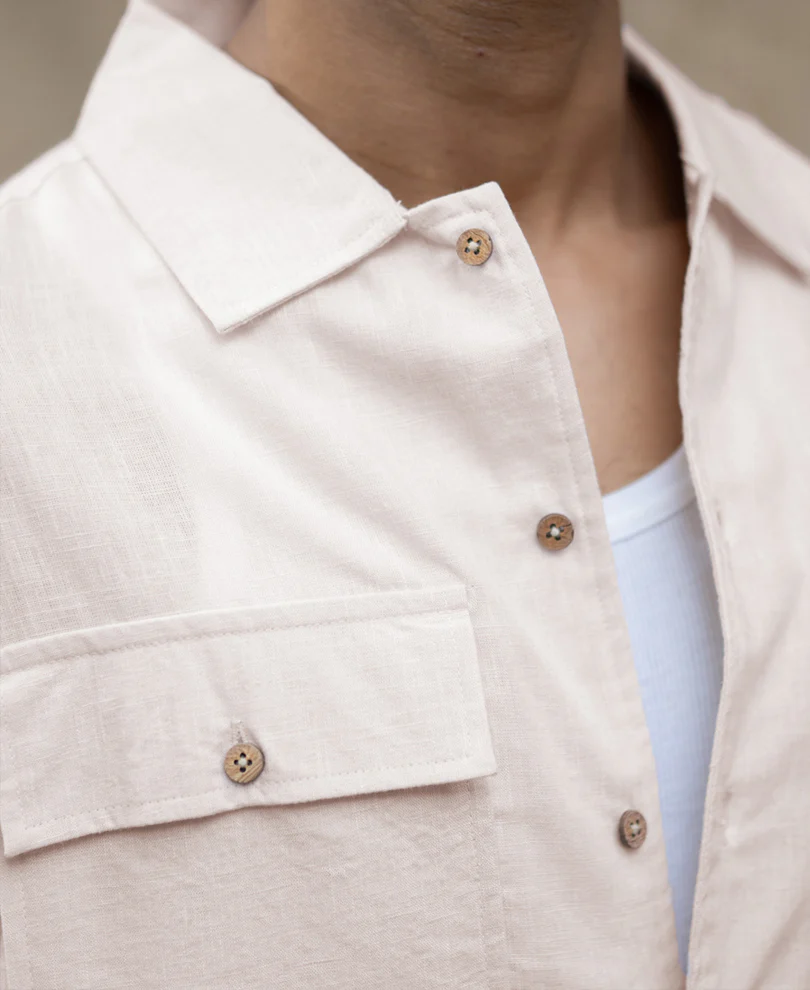 Cream Linen Double Pocket Shirt - Image 5