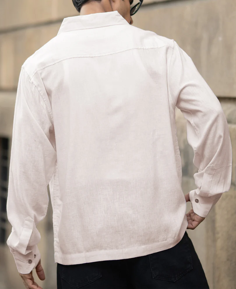Cream Linen Double Pocket Shirt - Image 6