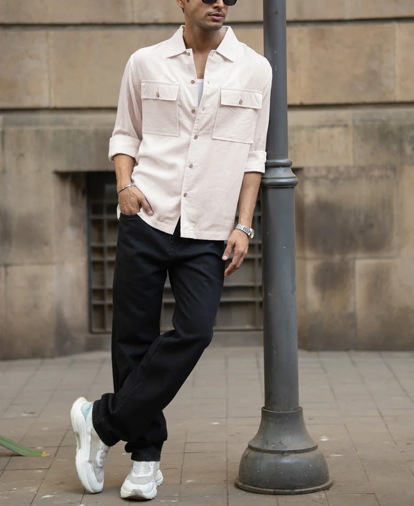 Cream Linen Double Pocket Shirt - Image 7