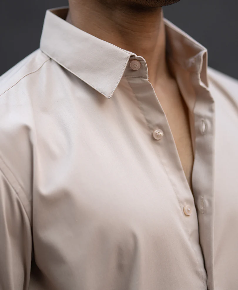 Beige Melange Stretch Shirt - Image 3