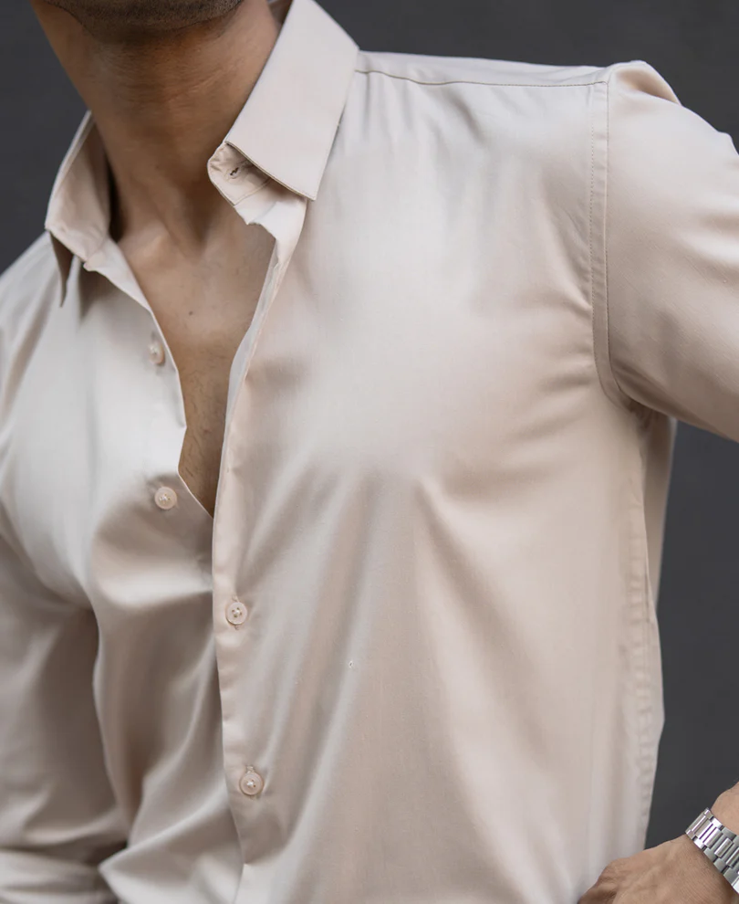 Beige Melange Stretch Shirt - Image 4