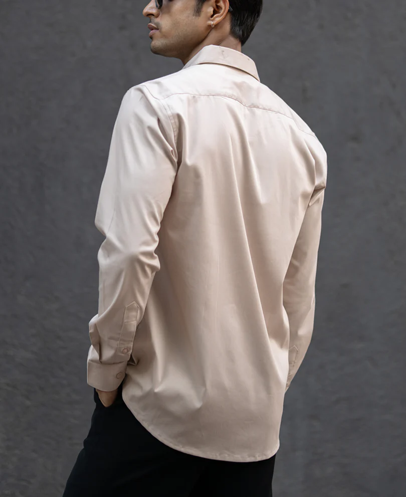 Beige Melange Stretch Shirt - Image 5