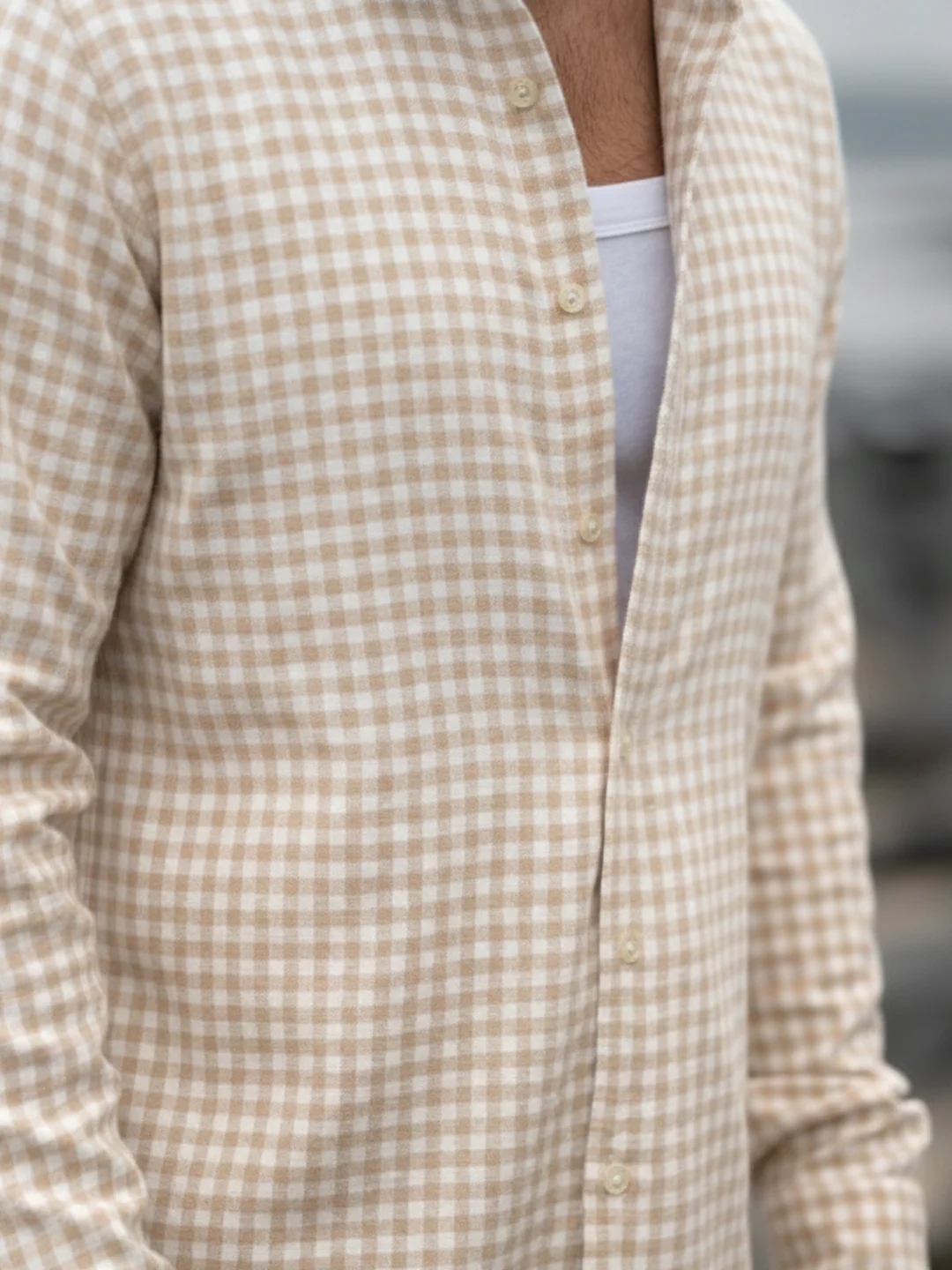 Beige  Checks Shirt - Image 4