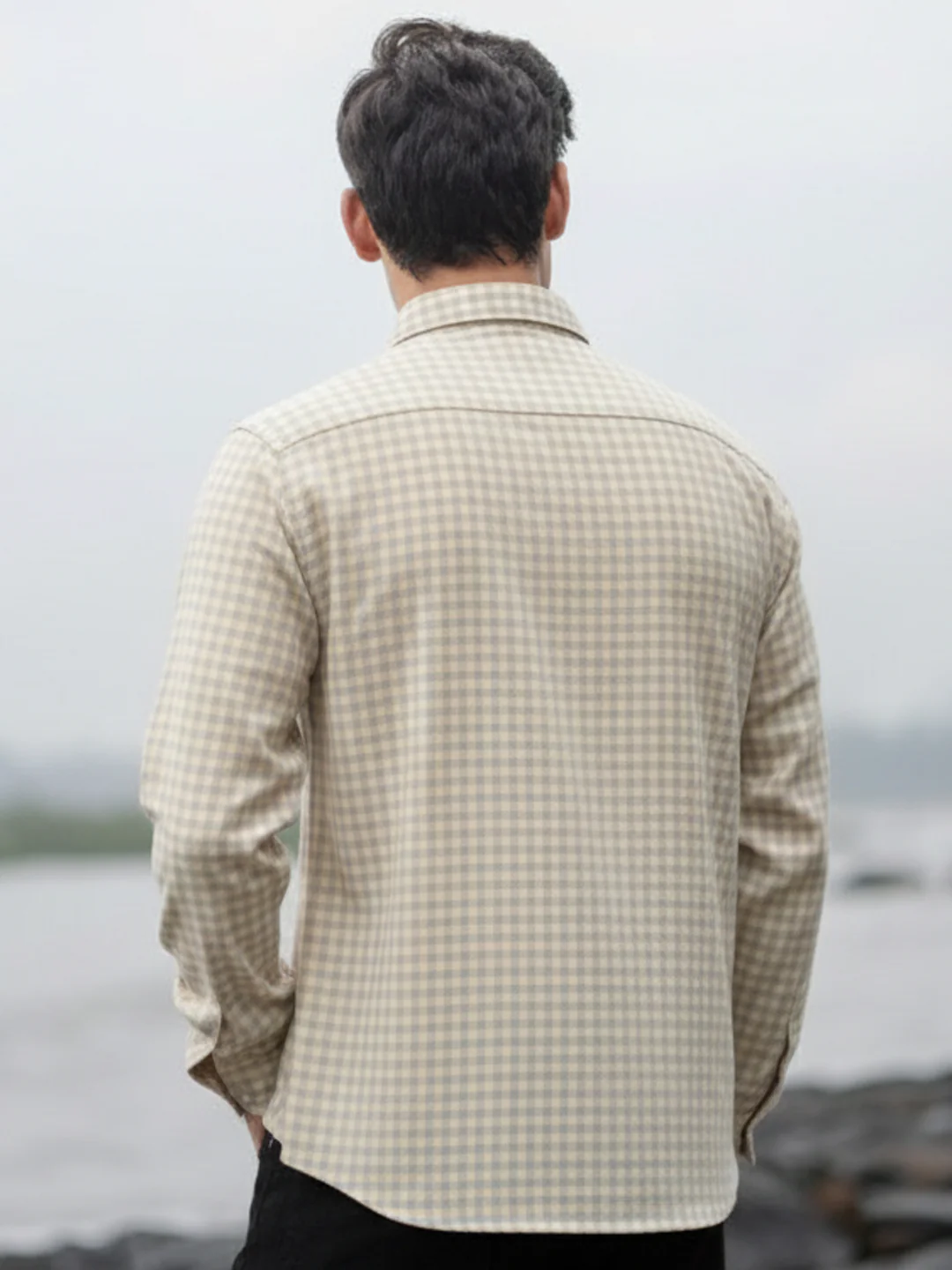Beige  Checks Shirt - Image 5