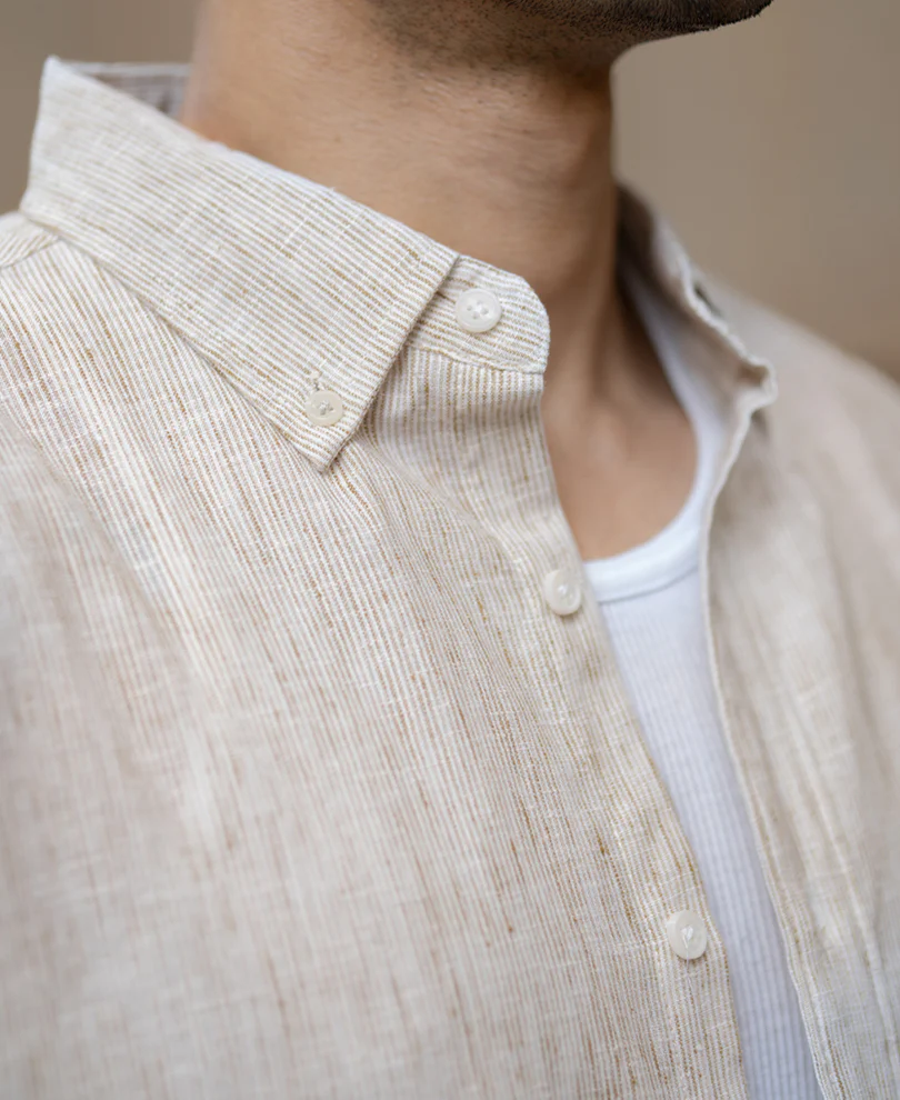 Beige Slub Stripe Shirt - Image 3