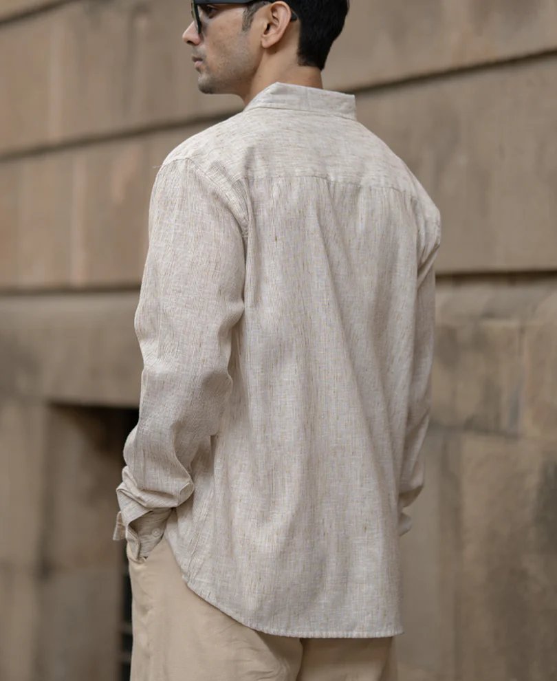 Beige Slub Stripe Shirt - Image 5