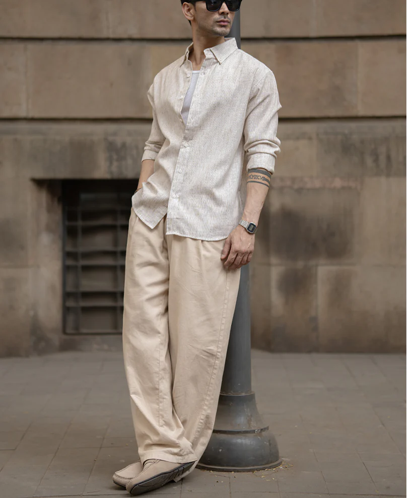 Beige Slub Stripe Shirt - Image 6