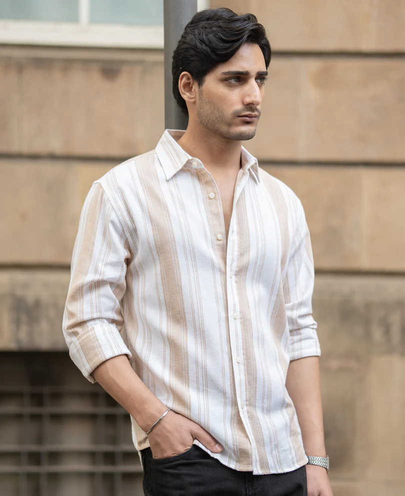 Beige Structure Stripe Shirt - Image 2