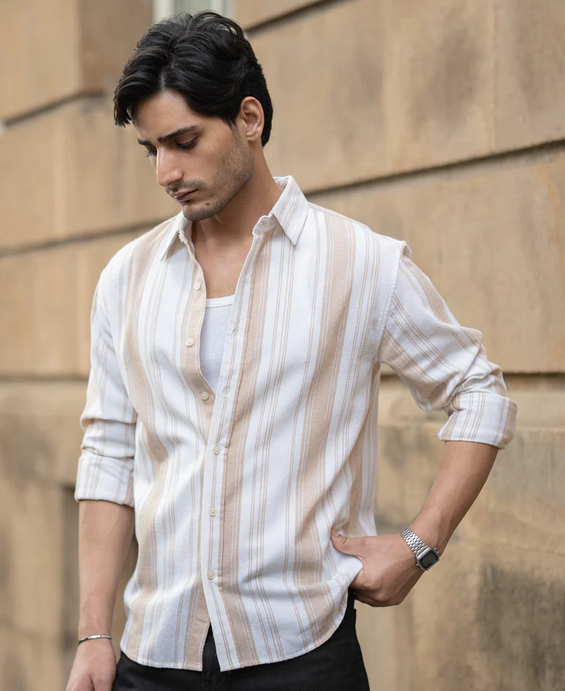 Beige Structure Stripe Shirt - Image 3