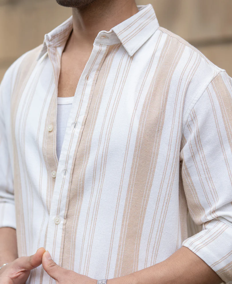 Beige Structure Stripe Shirt - Image 4
