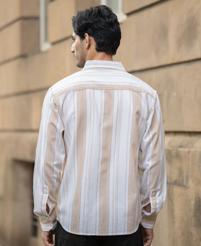 Beige Structure Stripe Shirt - Image 5