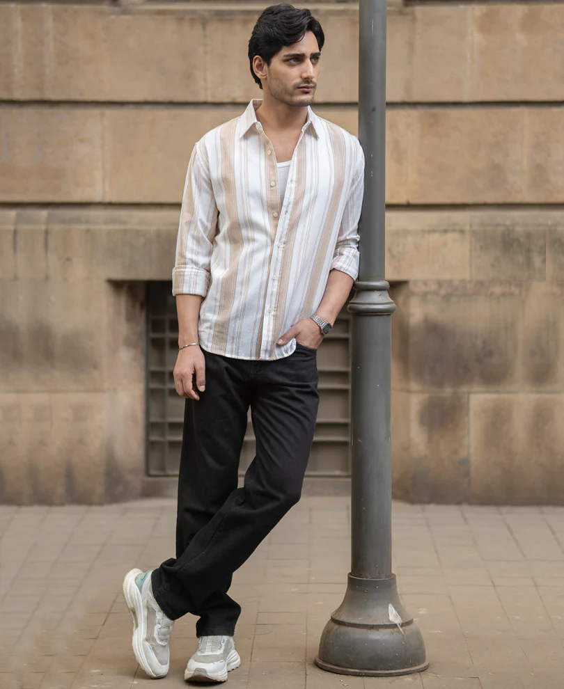 Beige Structure Stripe Shirt - Image 6