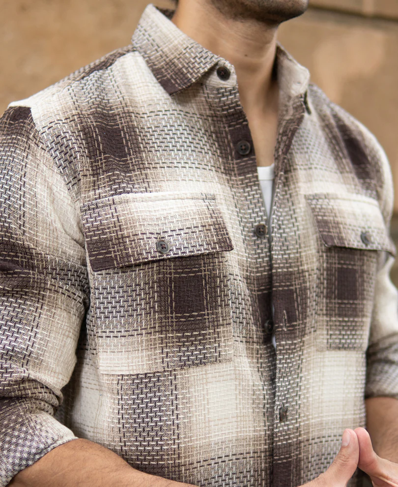 Beige Structured Checks Shirt - Image 2