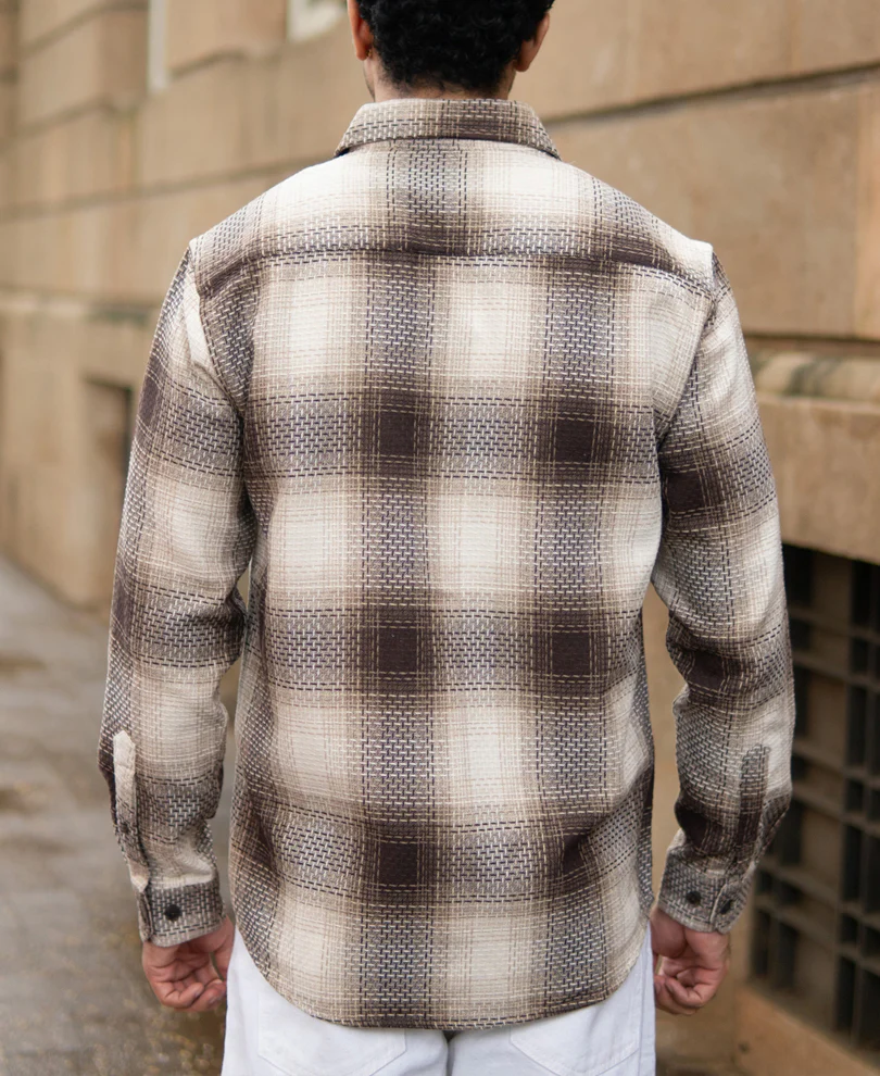 Beige Structured Checks Shirt - Image 5
