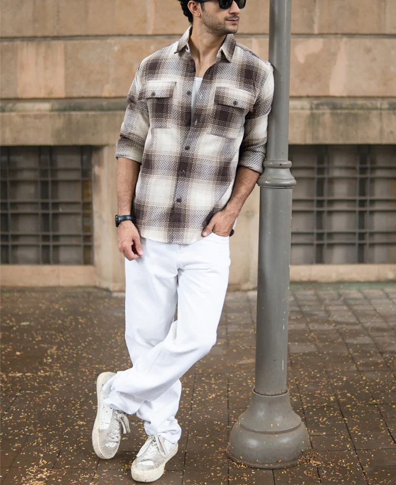 Beige Structured Checks Shirt - Image 6