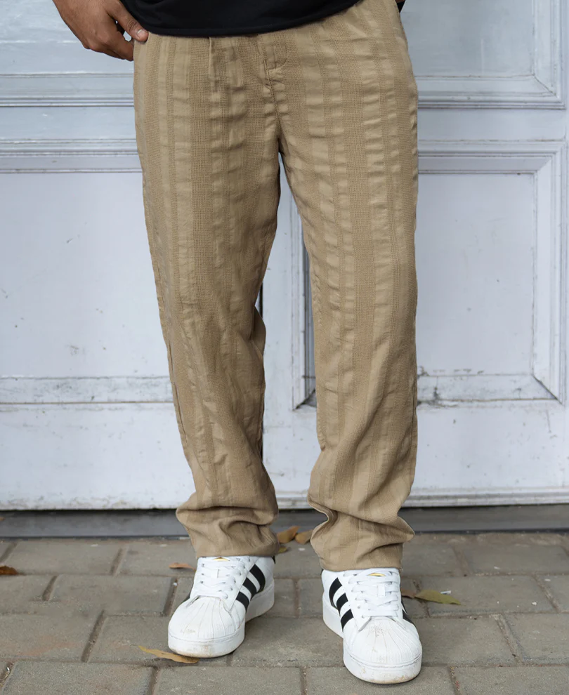 Beige Structured Pleated Trousers 100% Cotton - Image 2