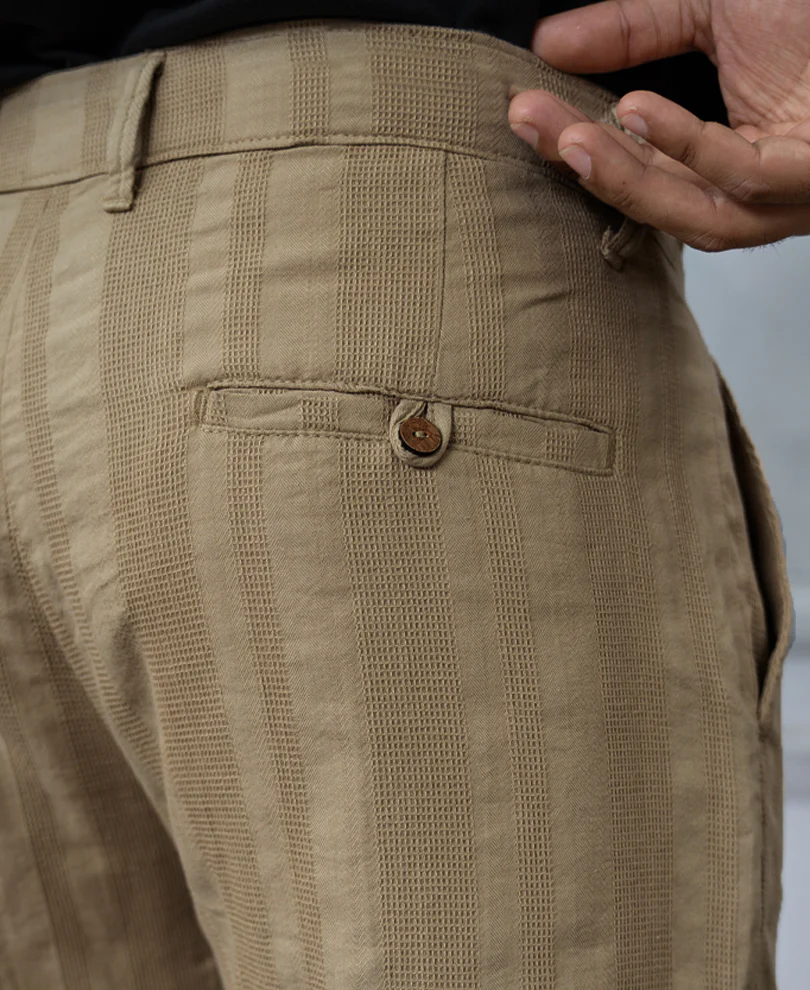 Beige Structured Pleated Trousers 100% Cotton - Image 4
