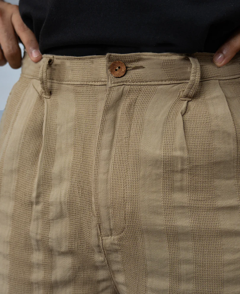Beige Structured Pleated Trousers 100% Cotton - Image 5