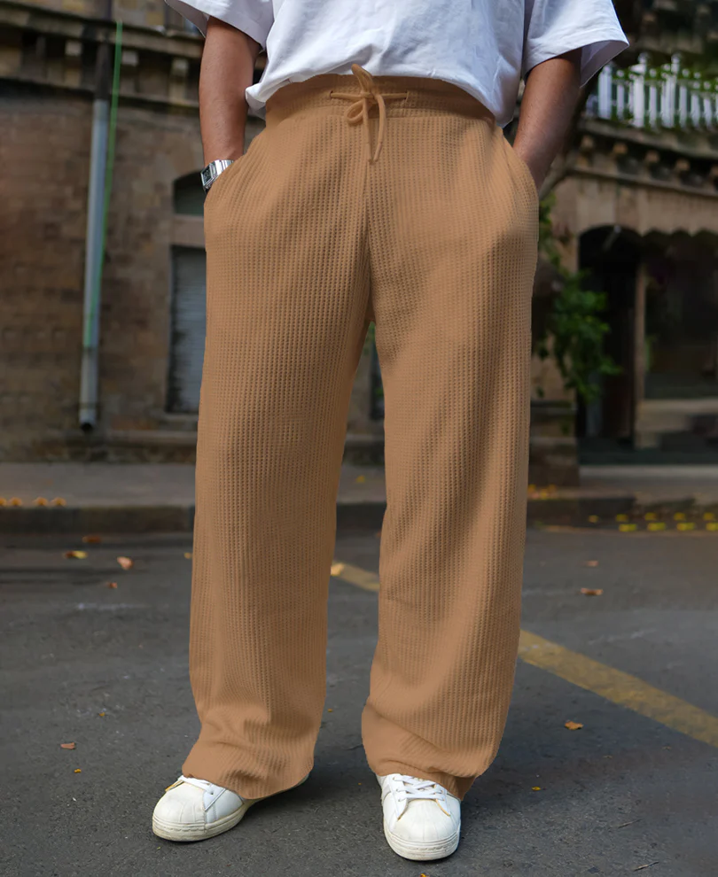 Beige Waffle Baggy Fit Track Pant - Image 3